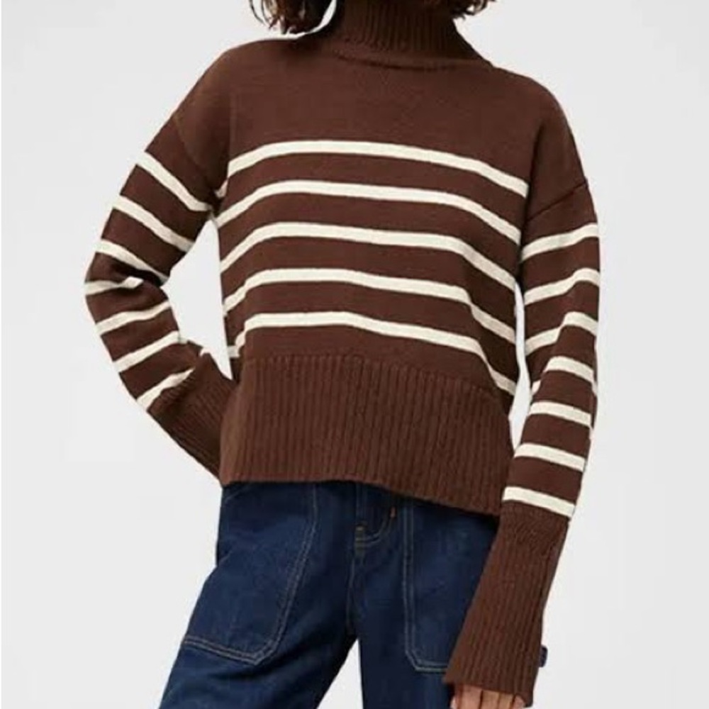 NWT Veronica Beard Lancetti Chocolate and Cream Striped Turtleneck Sweater